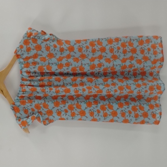 Ces Femme cottage floral blouse size small relaxed turquoise coral flutter top - Picture 5 of 5